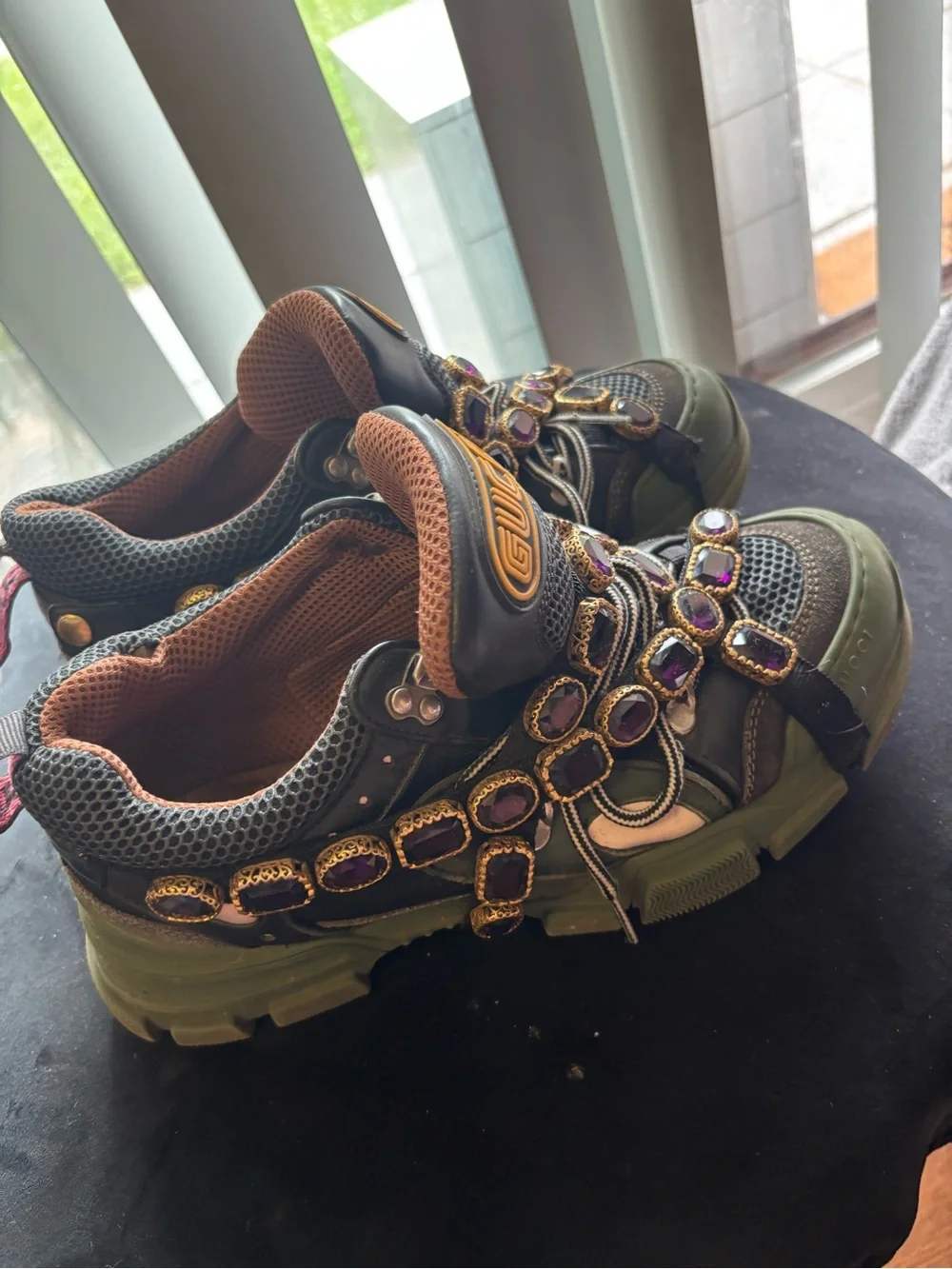 GUCCI men Green and Purple Embellished with crystal Sneaker